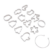 12pcs Christmas Cookie Cutters Christmas Theme Quick Release Stainless Steel Cookie Cutters Silver with Storage Rings for Cake