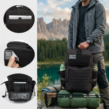 Sac à dos tactique homme 45L Noir, système MOLLE, randonnée et survie