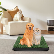 Toilette pour chien avec gazon artificiel, plateau avec drainage et cadre noir, pour petits et moyens chiens