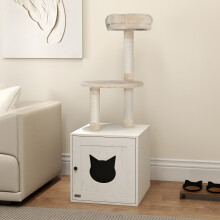 Arbre à chat 2-en-1 avec armoire à litière dissimulée, poteaux en sisal et plateforme de repos, 47x52x129 cm