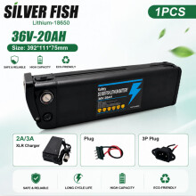 Silverfish Batterie vélo au lithium-ion 36V 20Ah 4 broches 500W avec chargeur pour kit de conversion