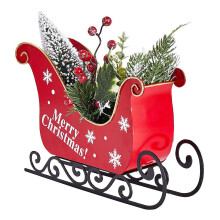 Christmas Metal Sleigh Decoration with Christmas Tree&Gift Box for Table top Christmas Dcor and Home Decoration with Light