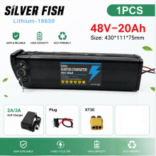 Silverfish, Batterie vélo électrique lithium-ion 48V 20Ah, connecteur 4 broches 500W, avec chargeur