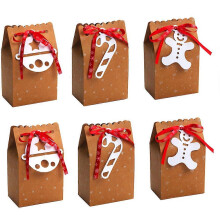 6Pcs Brown Paper Candy Cookie Package Christmas Paper Boxes Gifts Packing Boxes Light Brown