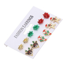 GPB 6 Pairs Christmas Earrings Cute Elegant Style Alloy Material Light Weight Decorative Holiday Earrings Jewellery for Girls