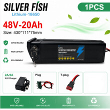 Silverfish Batterie au lithium-ion 48V 20Ah, connecteur 4 broches, avec chargeur pour kit de conversion vélo électrique 500W