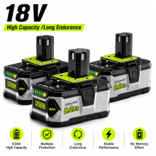 Batterie Lithium Ryobi 18V 8000mAh, Lot de 3, Compatible avec Outils P108 P109