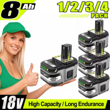 Batterie Lithium 18V 8000mAh pour Outils RYOBI, Lot de 4