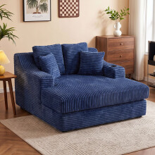 Navy Corduroy Chaise Sofa Bed, 2 Seater Sleeper Sofa with Cup Holder for Living Room & Guest Room
