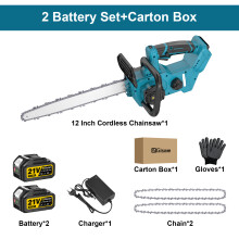 Gisam Scie à chaîne électrique sans fil 12 pouces, moteur sans balais, compatible batterie Makita 18V, avec 2 batteries