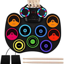 Elektronisches Schlagzeug-Set mit 9 Pads zum Aufrollen, Zwei Fußpedalen und Drumsticks für Anfänger, Kinder und Erwachsene