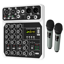 4-Kanalig Ljudmixer med 48V Fantommatning USB-Ljudgränssnitt för Inspelning för Karaoke DJ-Studiokonsol