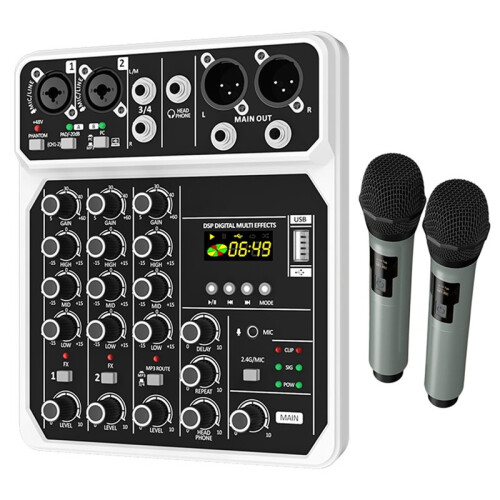 4 Channel Audio Mixer with  48V Phantom Power USB Audio Interface Recording for Karaoke DJ Studio Console