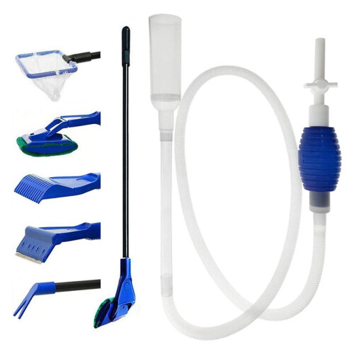 Aquarium Cleaning Kit-A Maintenance Set Comprising A Magnetic Algae-Scraper, A Siphon Water Changer, and A Fish Net