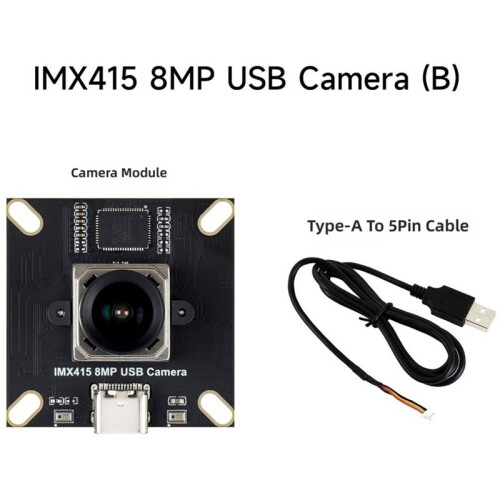 IMX415 8MP High-Resolution USB Camera Module Type B, USB2.0 Port Onboard Dual Mic 93.5 Wide Angle Lens -0.4% Distortion