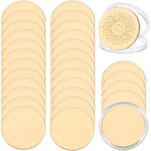 30 Moedas de Desafio em Branco para Gravação A Laser e Estampagem, 4 cm (1,6 Polegadas), Douradas, para Artesanato DIY