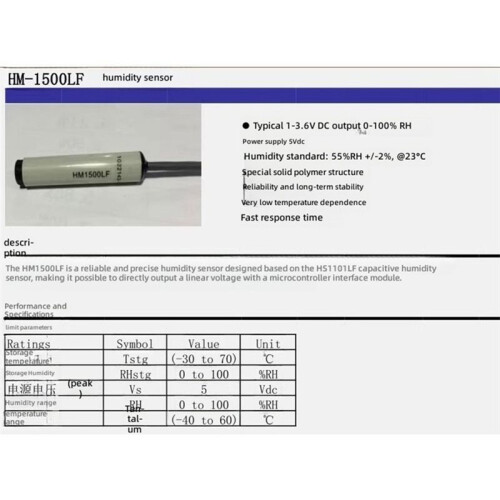 HM1500LF Humidity Sensor Module 5V Power Supply 3-Wire Voltage Output Positive/Negative Signals 1