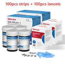 Sinocare Safe AQ Pro I, medidor de glucosa en sangre, lote de 100 tiras reactivas y lancetas