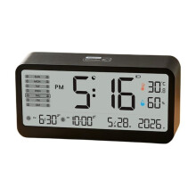 Digitale Wekker met Temperatuur- en Vochtigheidsweergave, Aftelfunctie, Lcd-Kalender, Weergave van de Weekdagen en Dubbel Alarm voor Thuis