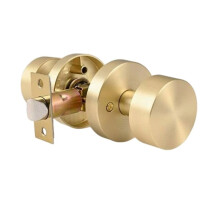 Satin Brass Privacy Door Knob with Lock, Interior Door Handle for Bedroom Bathroom