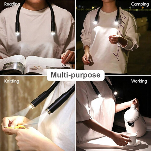 Book Light, Eye Caring Reading Light, Bendable Neck Light, Black 3-Color & Brightness Dimmable