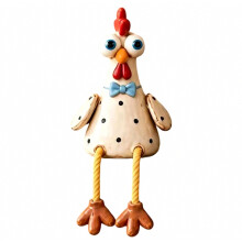 Chicken Family Shelf Sitter Figurine - Polka Dot Rooster Statue - for Mantel Kitchen Shelf