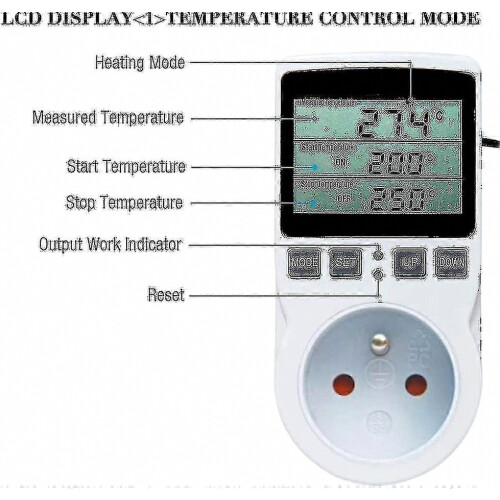 Digital Temperature Controller Socket Heating Cooling Thermostat 230V with Sensor Socket and Probe LCD Screen for Greenhouse, Aquarium, Terrarium 2