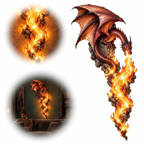 Απλίκα τοίχου Dragonfire Guardian - Γοτθική Φανταστική Φωτιστική Λάμπα με Κεφαλή Δράκου