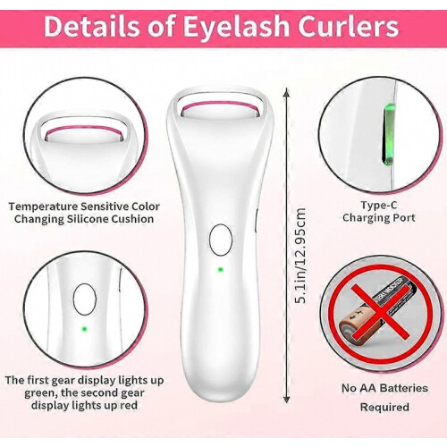 Heated Eyelash Curler USB Rechargeable Eyelash Curler With 2 Heating Modes Long Lasting Lashes 2