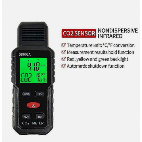 3-in-1 CO2-meter, draagbare luchtkwaliteitsmonitor, 5000 ppm CO2-meter, koolstofdioxide-detector S8601A 1