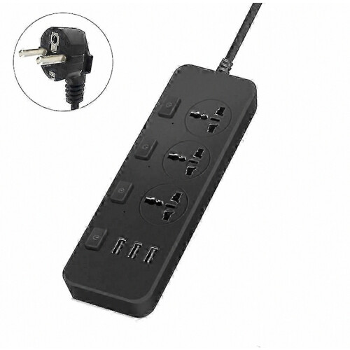 Πολύπριζο ΗΠΑ/ΕΕ με 3 πρίζες και 3 θύρες USB, προστασία από υπερτάσεις 5V2.1A
