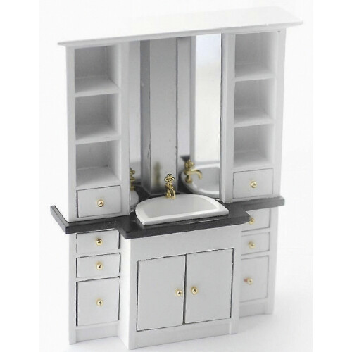 Meuble vasque moderne pour maison de poupée, noir et blanc