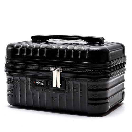 Portable Cosmetic Suitcase Bag with Code Lock - Large Capacity Travel Toiletry Organizer Black 1
