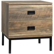 Retro Bedside Table with 2 Drawers and Metal Frame, Industrial End Table with Wood Effect, Black Details