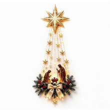 Decorazione natalizia a parete con presepe illuminato - Betlemme 3D dorata a LED da appendere -