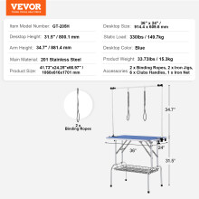 SucceBuy Table de toilettage pour chien, 36 pouces, avec bras réglables, acier inoxydable, pliable