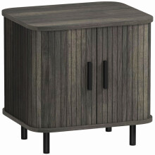 Nordic Side Table with Roller Shutter Sliding Doors and Metal Legs, Bedside Cabinet 48W x 40D x 48H cm, Grey