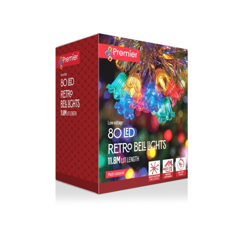 Premier Retro Bell Christmas Lights 80 LED Multicoloured 1