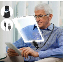 Loupe de lecture 5X avec lampe intégrée, lampe loupe mains libres rechargeable avec col de cygne flexible, lentille ultra-claire 24 x 1
