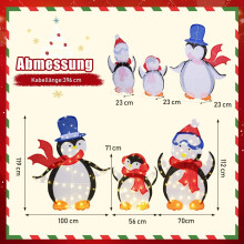Familia de pingüinos LED de 3 piezas con 160 luces blancas cálidas