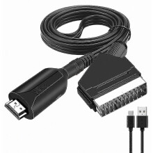 HDMI naar SCART-converterkabel van 1 meter voor directe aansluiting op tv/pc/dvd, afgeschermde kabel van 90 cm met vergulde connectoren