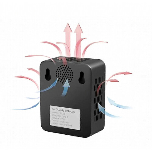 5-in-1 luchtkwaliteitsmeter met LCD-display, zwart 1