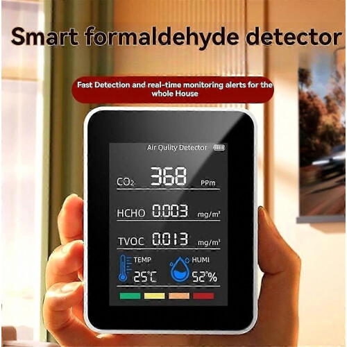5-in-1 luchtkwaliteitsmeter met LCD-display, zwart 2
