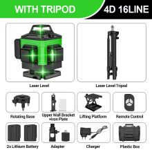 Niveau laser 4D 16 lignes, auto-nivellement, batterie lithium rechargeable, boîtier robuste IP54 avec trépied