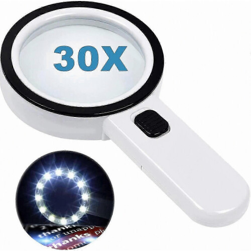 Μεγεθυντικός φακός με 12 φώτα LED, μεγεθυντικός φακός χειρός με διπλό γυαλί 30