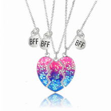 Paquete de 3 collares con colgante de corazón, colgante de corazón roto con esmalte arcoíris en cadenaszz S04