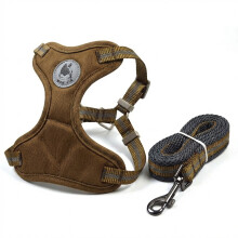Harnais anti-traction et laisse pour chien, réglable avec rembourrage et mesh respirant, Coffee, Taille L
