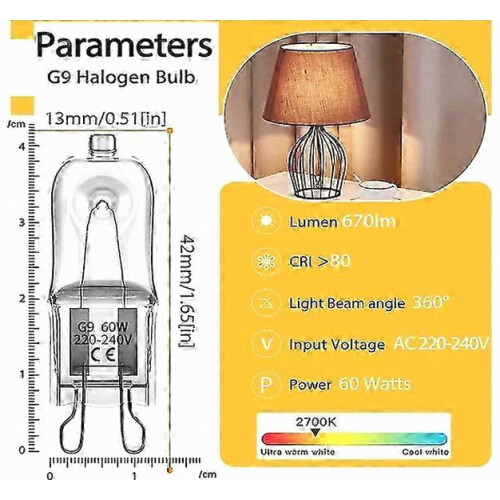 G9 Halogenlampe 60W, 230V, 10er-Packung, Neu eingetroffen S04 1