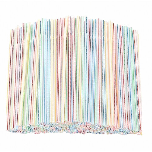 500pcs Plastic Drinking Straws 8 Inches Long Multi-Colored Striped Bedable S04