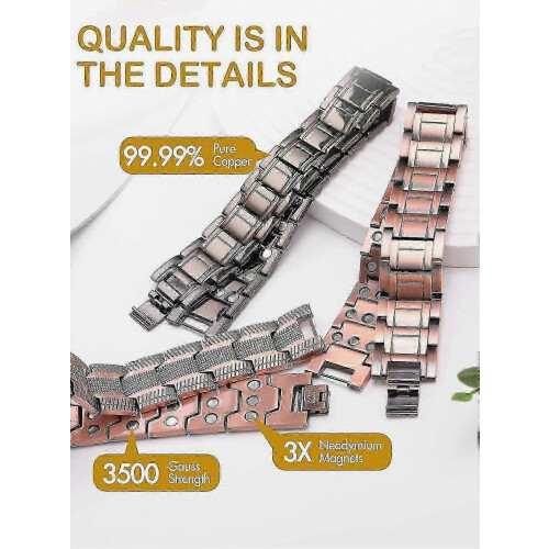 Ανδρικό βραχιόλι χαλκού 3X αντοχής - 99,99% καθαρός χαλκός με μαγνήτες ρυθμιζ 2